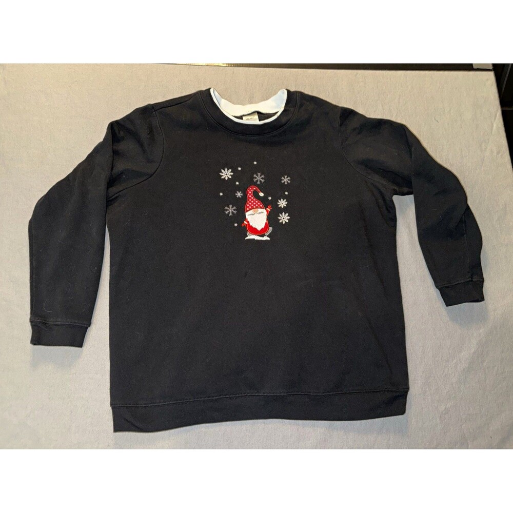 Blair Women’s Plus 2XL Black Pullover Crewneck Fleece Christmas Graphic Print